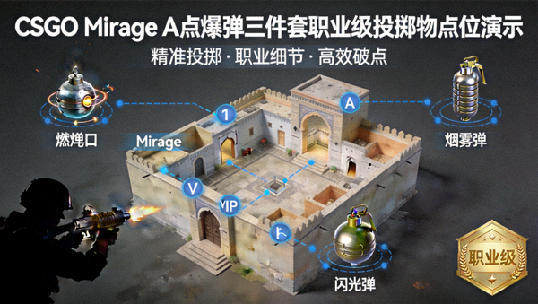 CSGO Mirage A点爆弹三件套职业级投掷物点位演示封面