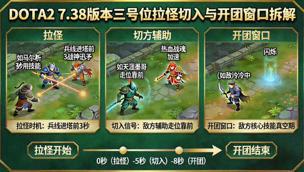 DOTA2 7.38版本三号位拉怪切入时机开团窗口拆解配图