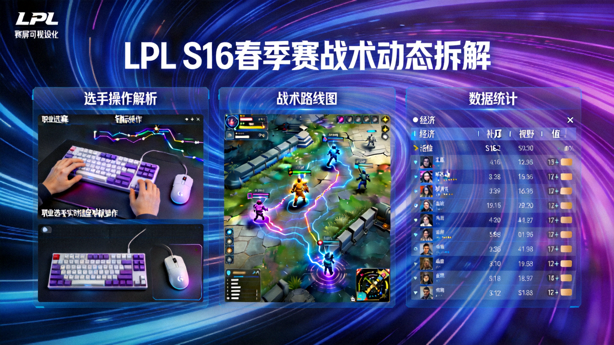 LPL S16 春季赛职业选手比赛现场大屏战术动态拆解画面